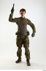 Whole Body Weapons-Pistol Man Pose with pistol White Uniform Athletic Studio photo references